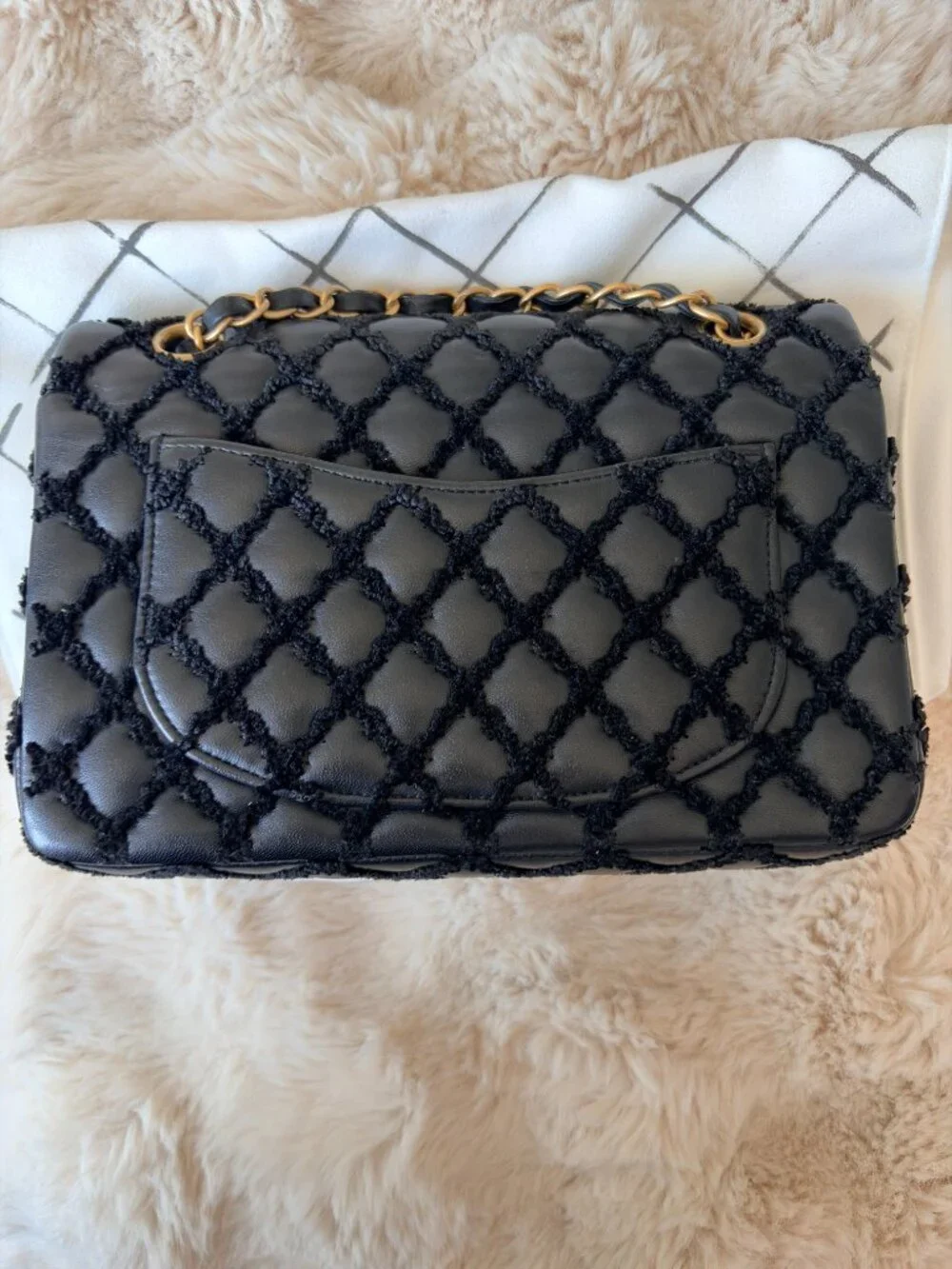 CHANEL *RARE* Matelasse Lambskin x Fabric Double Flap Double Chain Bag